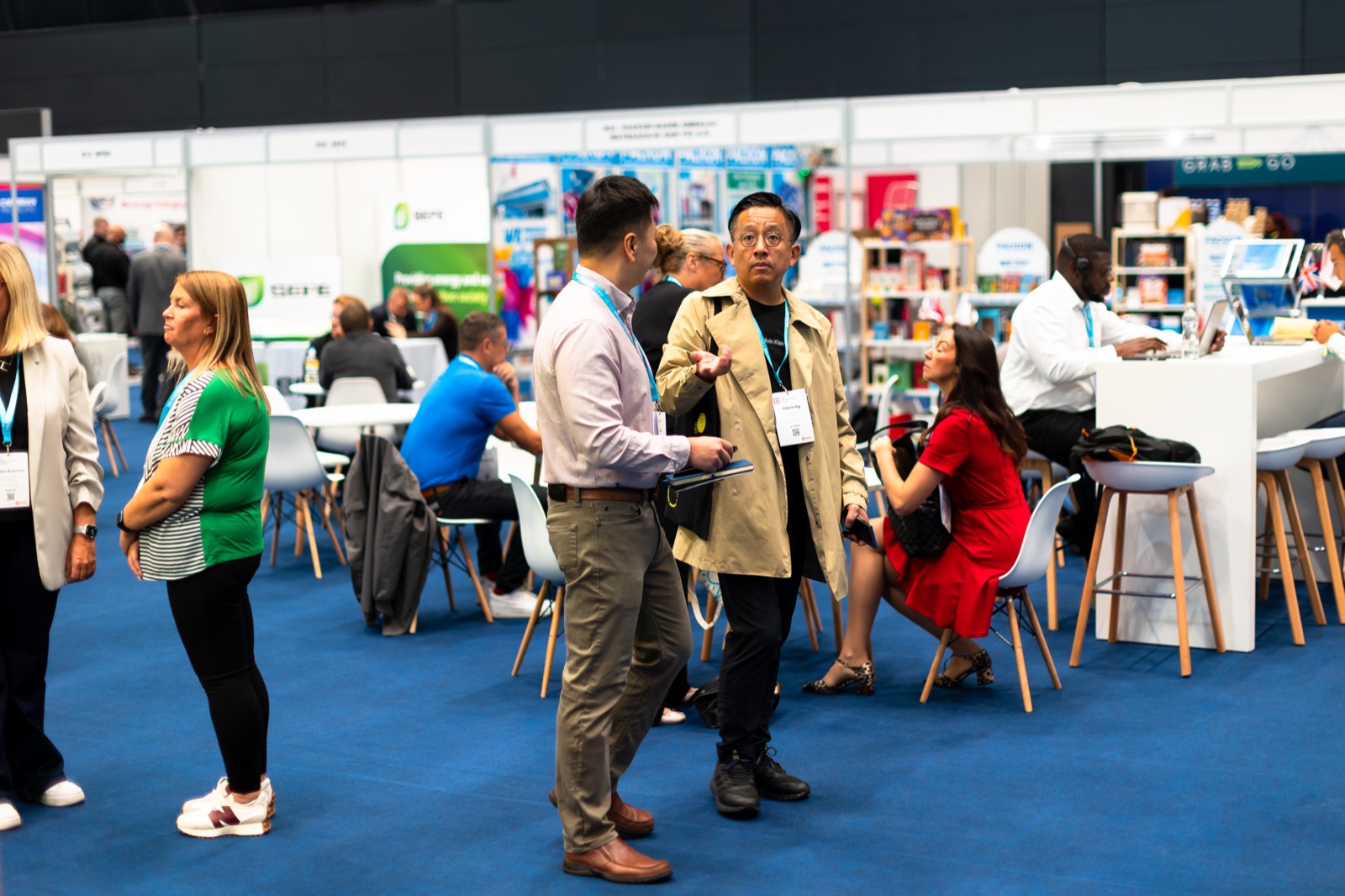 Visitors and exhibitors holding meetings at UKPackaging Expo